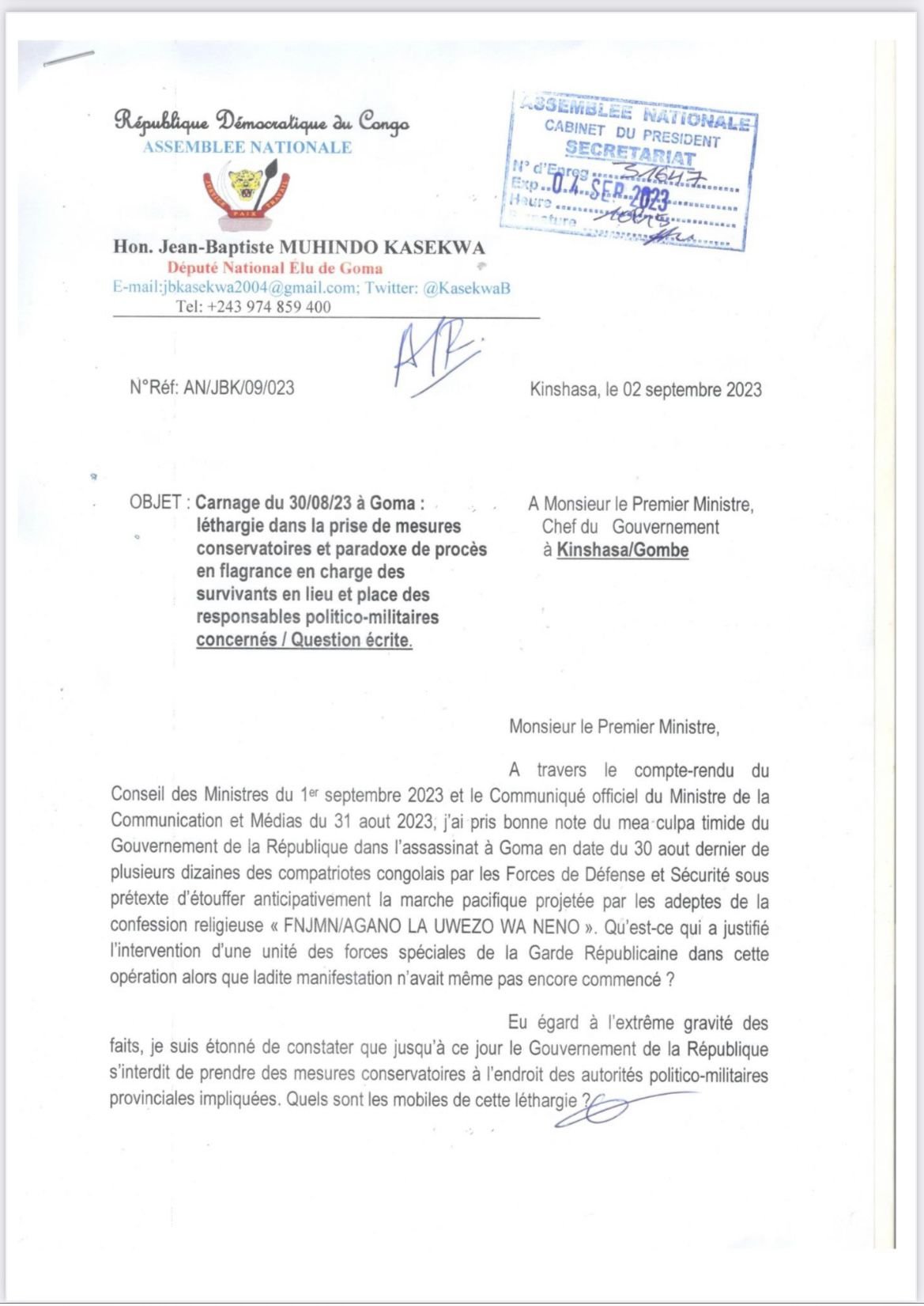 Massacre de Goma : Mboso Kodia et Sama lukonde pointés… Massacre de Goma : Mboso Kodia et Sama lukonde pointés…
