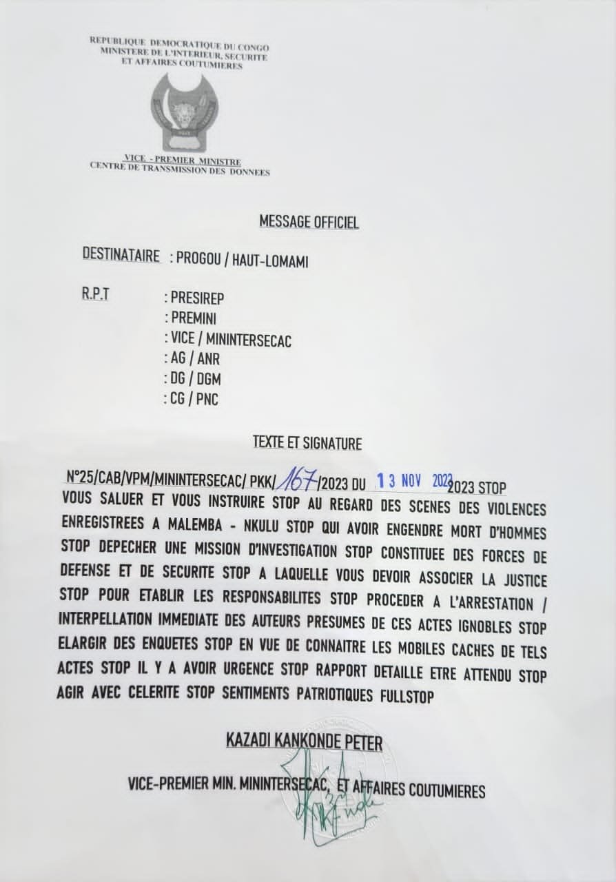 Malemba Nkulu les autorités Politico , Administrative de Kinshasa et de Malemba accusées.. Malemba Nkulu les autorités Politico , Administrative de Kinshasa et de Malemba accusées..