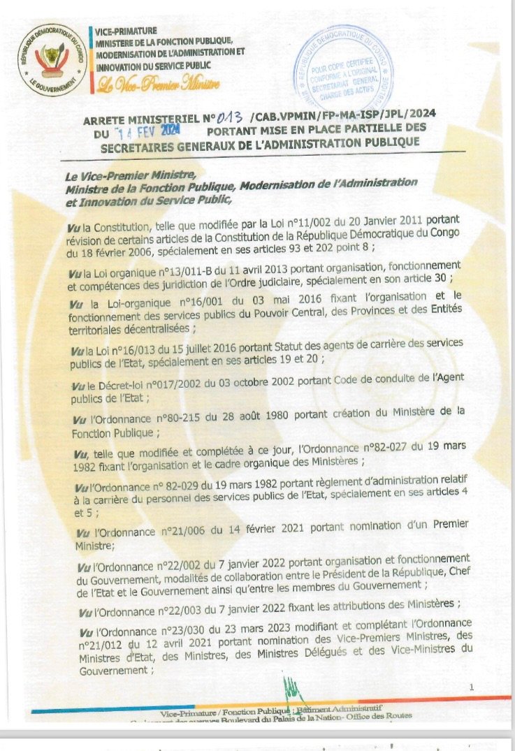 ADMINISTRATION PUBLIQUE : VOICI LA NOUVELLE MISE EN PLACE DES 18 SECRETAIRES GÉNÉRAUX…