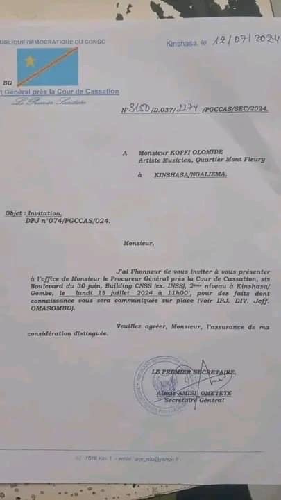 RDC : APRÈS LE CSAC EST – CE QUE KOFFI OLOMIDE SORTIRA SAIN ET SAUF DE LA JUSTICE LUNDI 15 JUILLET 2024 ? RDC : APRÈS LE CSAC EST – CE QUE KOFFI OLOMIDE SORTIRA SAIN ET SAUF DE LA JUSTICE LUNDI 15 JUILLET 2024 ?