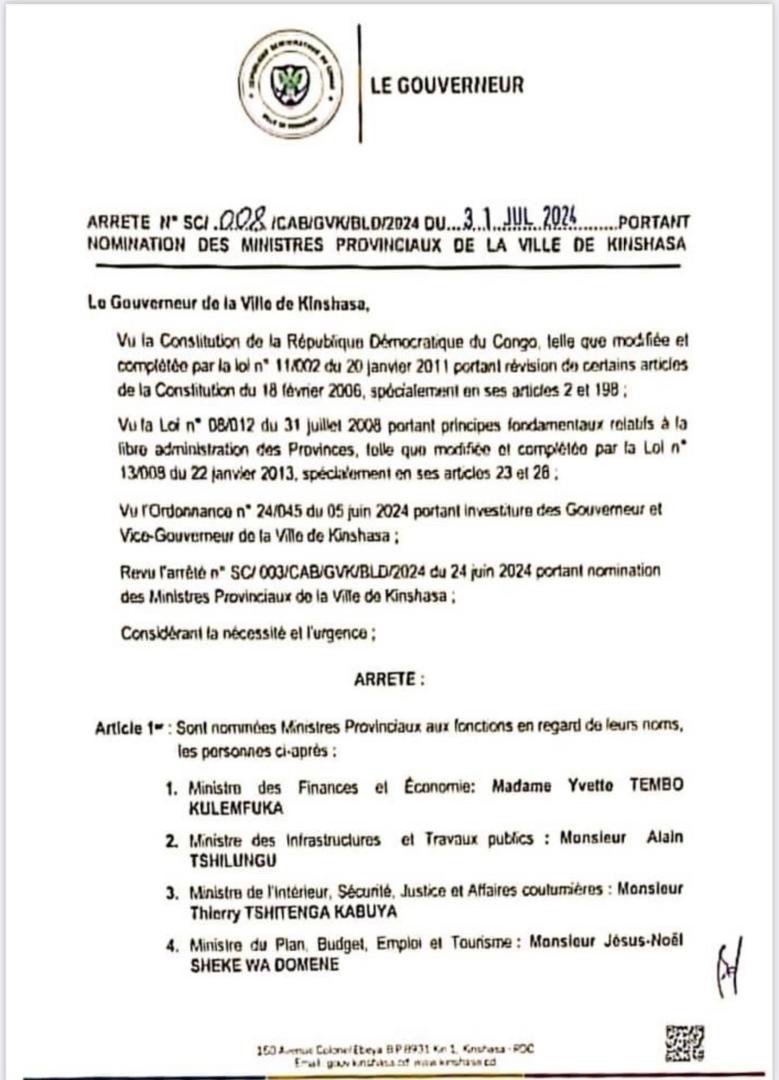 KINSHASA: SE CONFORMANT À LA LOI, DANIEL BUMBA NOMME 10 MINISTRES PROVINCIAUX … KINSHASA: SE CONFORMANT À LA LOI, DANIEL BUMBA NOMME 10 MINISTRES PROVINCIAUX …