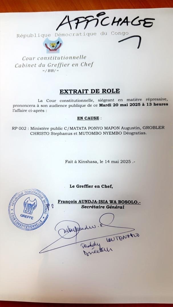 RDC : LE SORT DU DEPUTE NATIONAL  ET  ANCIEN PREMIER MINISTRE MATATA PONYO SERA CONNU LE MARDI 20 MAI 2025 …  RDC : LE SORT DU DEPUTE NATIONAL  ET  ANCIEN PREMIER MINISTRE MATATA PONYO SERA CONNU LE MARDI 20 MAI 2025 …