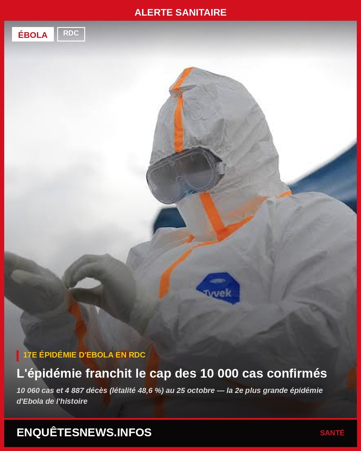 RDC : L’ÉPIDÉMIE D’EBOLA FRANCHI LE CAP DE 10 000 CAS CONFIRMÉS RDC : L’ÉPIDÉMIE D’EBOLA FRANCHI LE CAP DE 10 000 CAS CONFIRMÉS